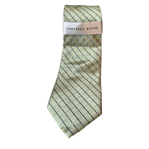 Geoffrey Beene Mens Green & Blue Checkered 100% Silk Tie 56" Long - Picture 1 of 7